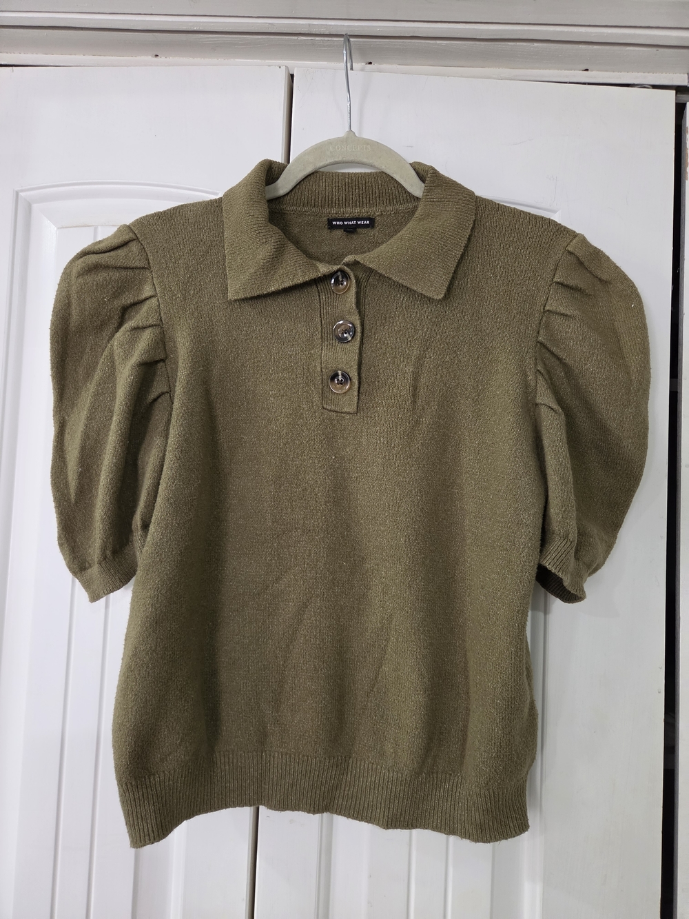 Olive Puff Sleeve Knit top